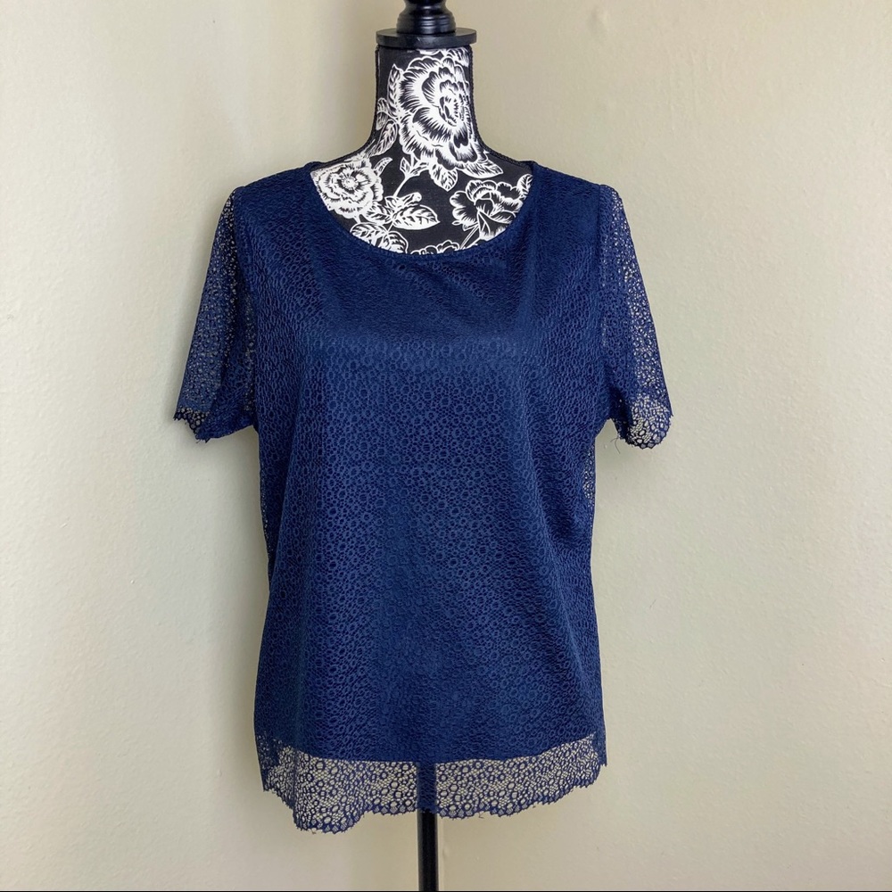 EUC The Limited Navy Lace Eyelet Top XL